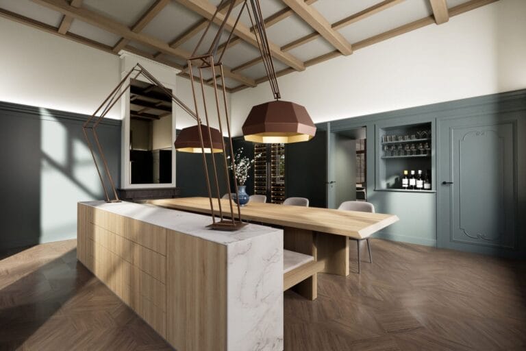 3D model naar render eetkamer 3d impressie visualisatie