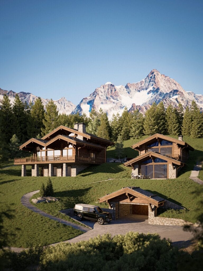Chalet 3d render verbier zwitserland impressie visualisatie