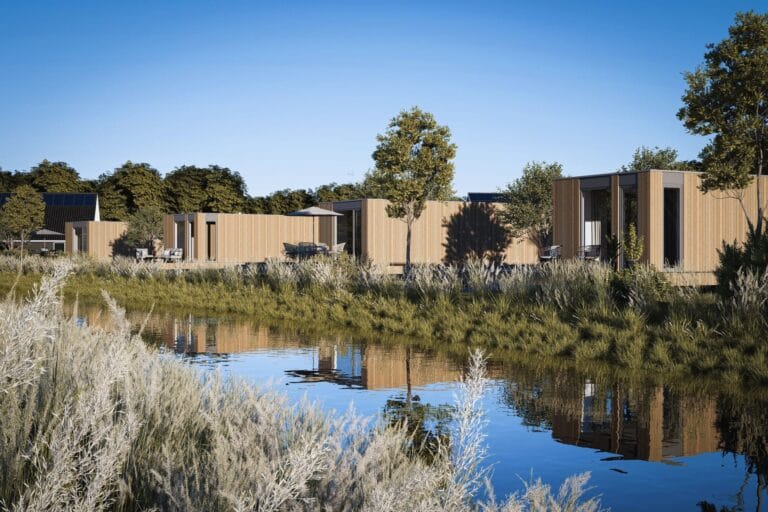 Vakantiepark bungalow 3D impressie visualisatie rendering
