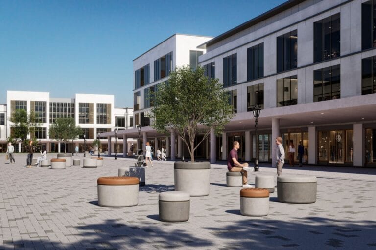 Winkelcentrum plein render 3d visualisatie impressie