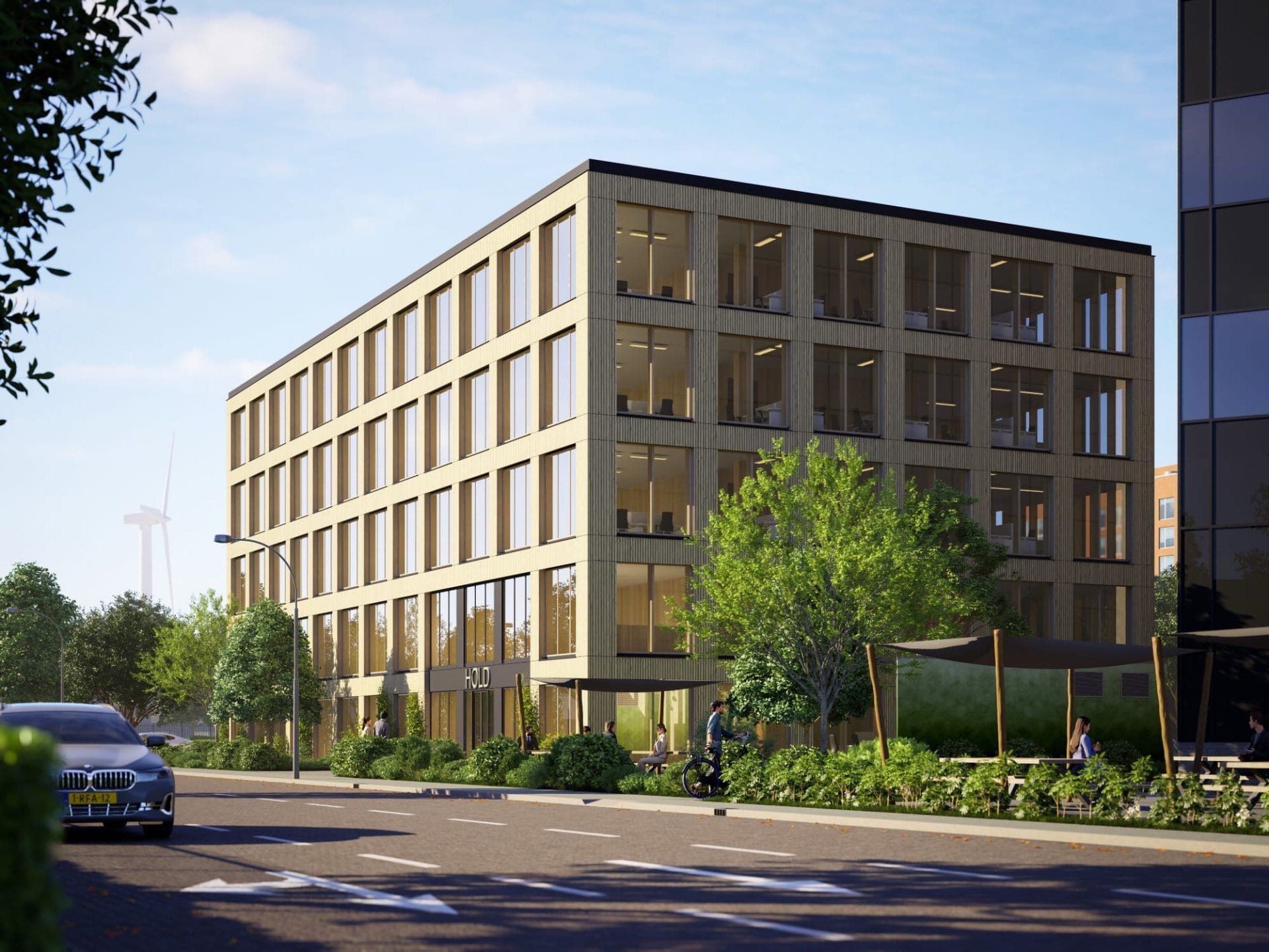 3D render exterieur duurzaam kantoor gebouw visualisatie impressie