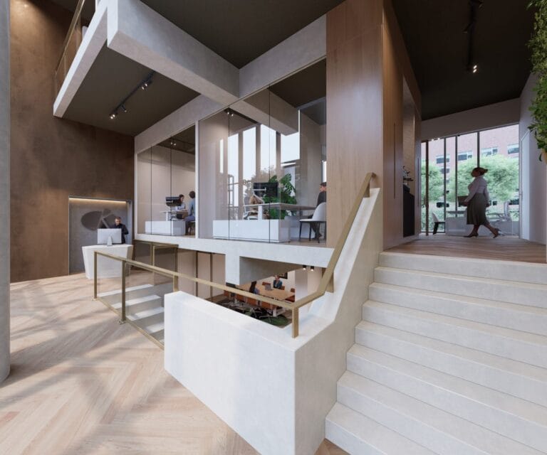 Kantoor 3D rendering entree interieur visualisatie
