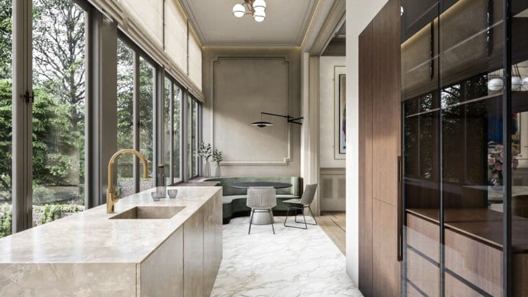 Keuken met eetkamer 3d render impressie - interieur visualisatie